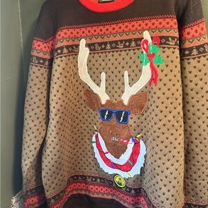 Dutch Bros Brown and Red Reindeer Crewneck Sweater